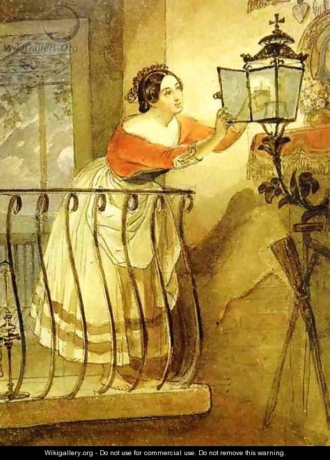 Italian Woman Lightning a Lamp Before the Image of Madonna 1835 - Julia Vajda