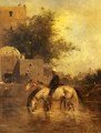 Horses Watering in a River - Emile Munier