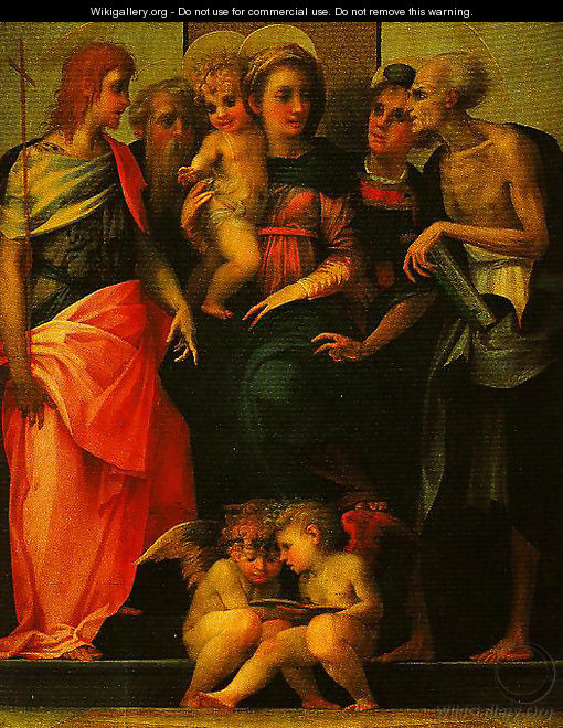 Madonna Enthroned with SS John the Baptist Anthnoy Abbot Stephen and Benedict (Altarpiece of Santa Maria Nuova) - Rosso Fiorentino (Giovan Battista di Jacopo)