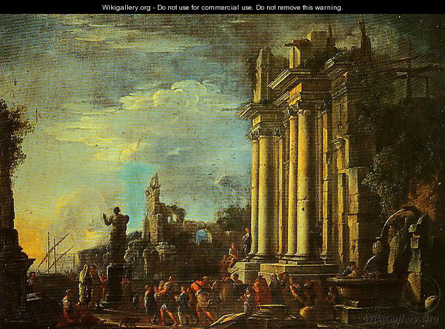 Landscape with Ruins and a Sacrificial Scene - Giovanni Ghisolfi