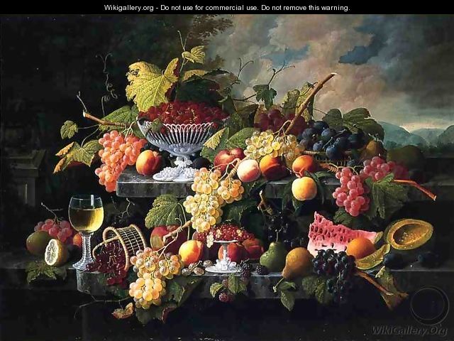 Fruit Still Life with Wine Glass in a Landscape Date unknown - Severin Roesen