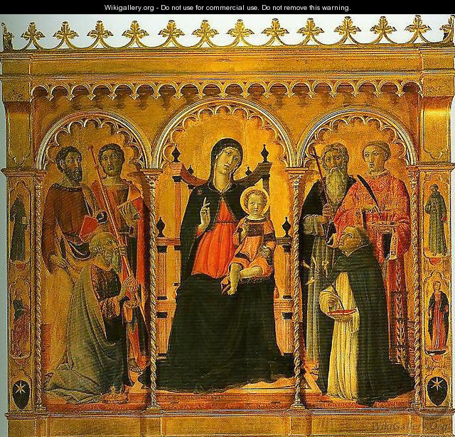Madonna and Child Enthroned with SS Bartholomew James Eligius Andrew Lawrence and Dominic - Vecchietta