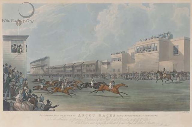 The celebrated horse Glaucus at Ascot Races beating Rockingham and Samarkand, by C. Pyall - (after) James Pollard