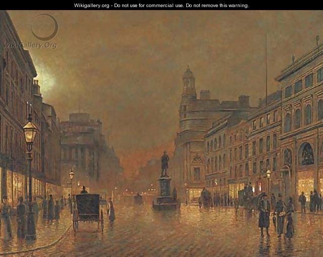 A busy street by night - (after) John Atkinson Grimshaw