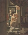 An elegant lady seated in an interior receiving a letter - (after) Johannes Vermeer