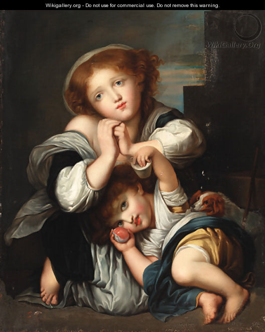 Two children with a dog - Jean Baptiste Greuze