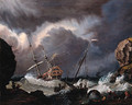 A Calm A Dutch Stateyacht Firing A Salute At The Entrance Of A Harbour - (after) Ludolf Backhuyzen