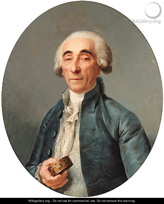 Portrait of Jean-Franois Lagrenee, bust-length, wearing a grey coat and a cravat, holding a snuff box - Joseph Siffrein Duplessis