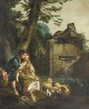 A shepherd teaching a shepherdess to play the flute - (after) Francois Boucher