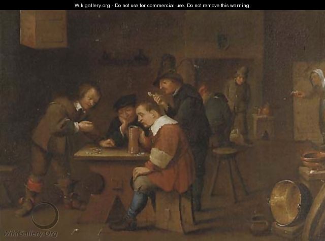 Peasants playing dice, smoking and drinking in an inn - David The Younger Teniers