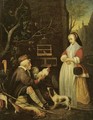 An old man selling game to an elegant lady - (after) Gabriel Metsu