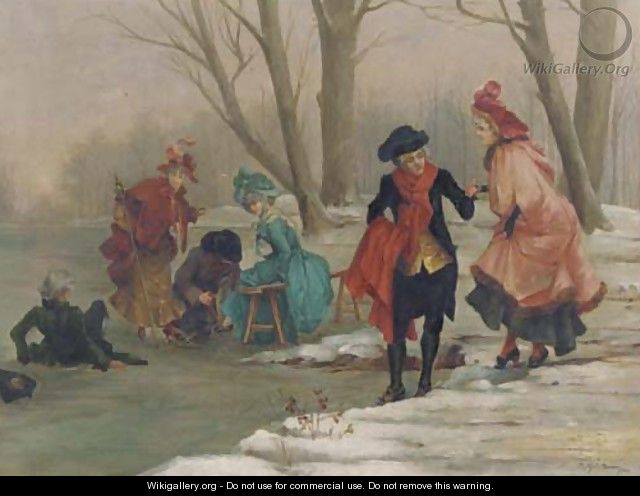 Elegant company on the ice - (after) Frederik Hendrik Kaemmerer