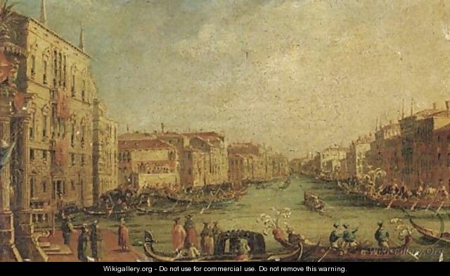 Ascension Day The Regatta on the Grand Canal, Venice, with the Palazzo Balbi on the left - (Giovanni Antonio Canal) Canaletto