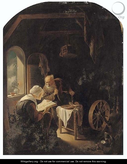 A couple in a kitchen interior - (after) Gerrit Dou