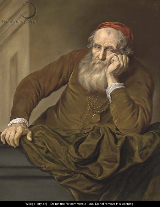 Portrait of an old man, half-length, wearing a red hat - Govert Teunisz. Flinck