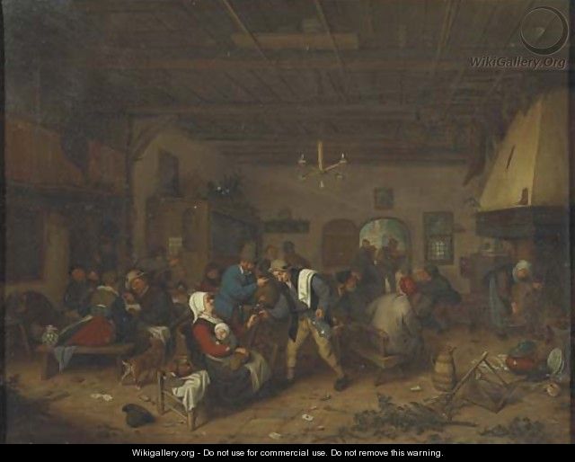 Peasants drinking and conversing in an inn - (after) Adriaen Jansz. Van Ostade
