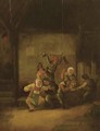 Boors drinking and singing in a barn - (after) Adriaen Jansz. Van Ostade