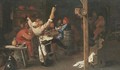 Boors drinking and making merry in an inn - (after) Adriaen Brouwer