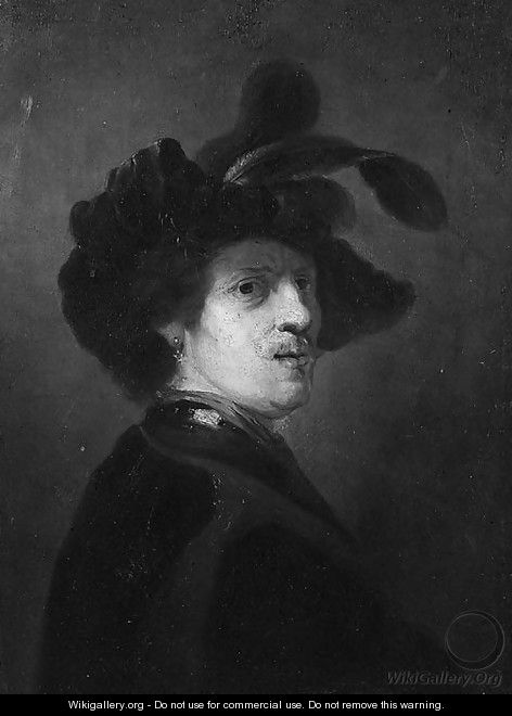Bust Of A Man With A Plumed Cap - (after) Rembrandt Van Rijn