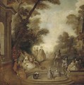 A merry company in a park landscape - Jean-Antoine Watteau