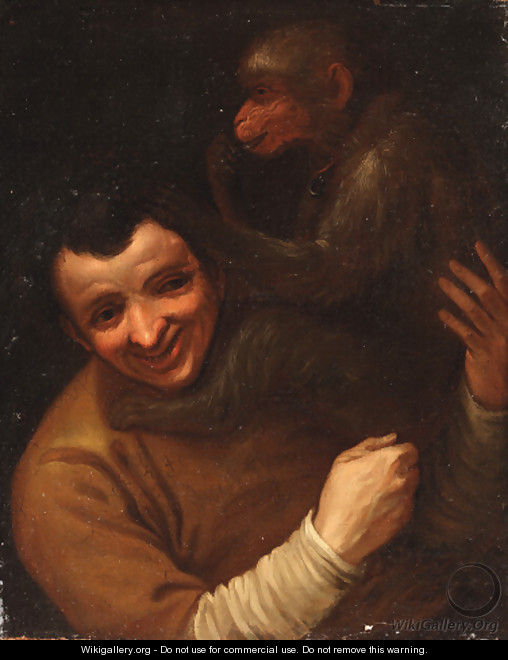 A man with a monkey - (after) Annibale Carracci