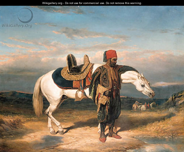 An Arabian horseman watering - (after) Alfred De Dreux