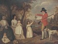 A group portrait of the Spreull family at Charing Cross, Glasgow, James Spreull, full-length, holding a woodcock with a gundog at his side - (after) David Allan