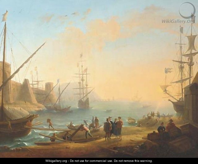 A Mediterranean harbour with shipping and merchants on the shore - Claude Lorrain (Gellee)