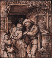 A Hurdy-Gurdy Player at the Door of a House, men and children listening on - Adriaen Jansz. Van Ostade