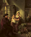 A family in an interior with a dog nearby - Adriaan de Lelie