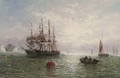Anchored in calm waters off the coast - Adolphus Knell