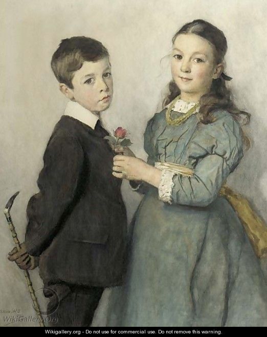 Portrait of a young boy and girl, three-quarter lengths - Adrian Scott Stokes