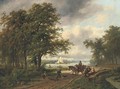 Gathering faggots by a river - Adrianus Henrikus De Bruine