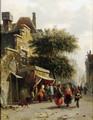 View of a street with busy market - Adrianus Eversen