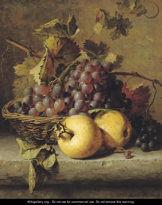 Apples and grapes on a ledge - Adriana-Johanna Haanen