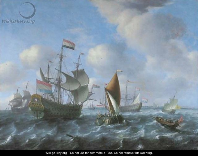 Het Wapen van Utrecht, a wijdschip and a spiegelsloep in a stiff breeze - Aernout Smit