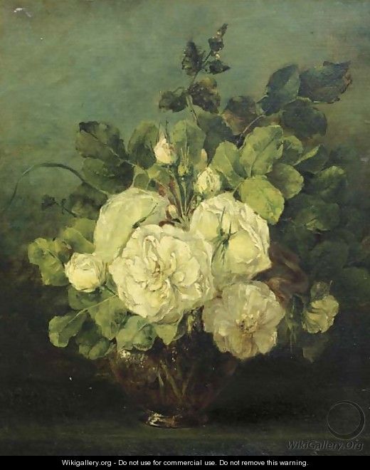 White roses in a glass vase - Adrienne J. Van Hogendorp-S