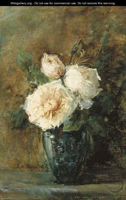 White roses in a blue vase - Adrienne J. Van Hogendorp-S
