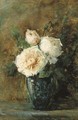 White roses in a blue vase - Adrienne J. Van Hogendorp-S'Jacob