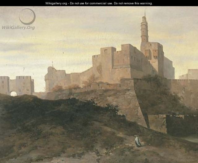 Jerusalem, a view of the city walls with the Gate of Jaffa and the Tower of David - Adrien Dauzats