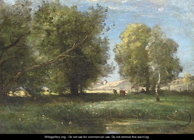 Cattle in a sunlit meadow - Achille Francois Oudinot