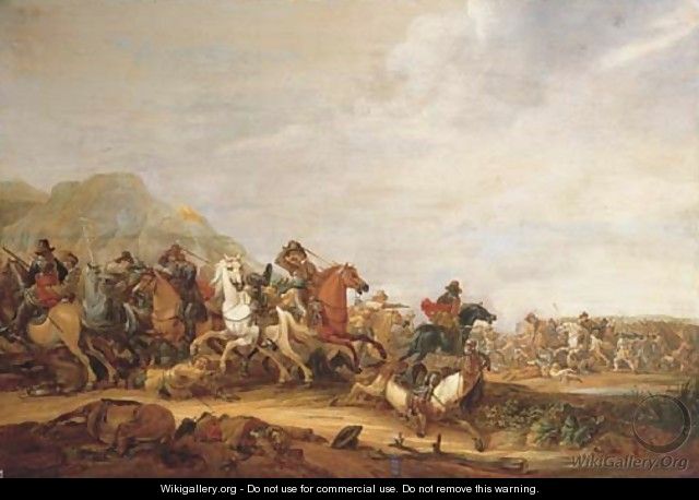 A cavalry skirmish - Abraham van der Hoef