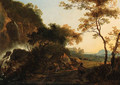 An Italianate Landscape with a Traveller on a Path by a Waterfall, a drover and cattle beyond - Adam Pynacker