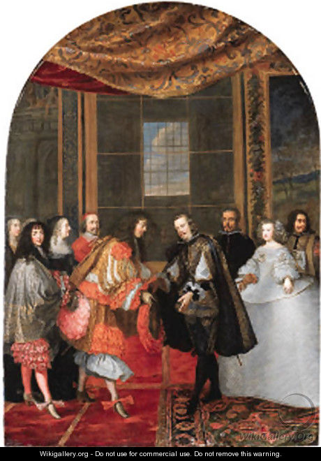 The meeting between Kings Philip IV and Louis XIV on Pheasants Island - Adam Frans van der Meulen