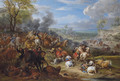French troops in battle in an extensive landscape - Adam Frans van der Meulen