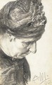 Head of an woman looking down to the right - Adolph von Menzel