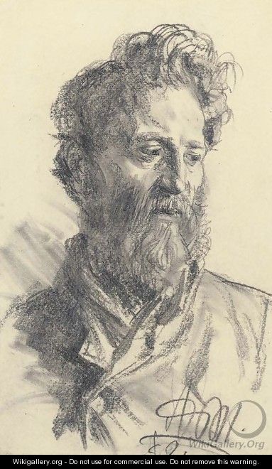 Head of a bearded man looking down to the right - Adolph von Menzel
