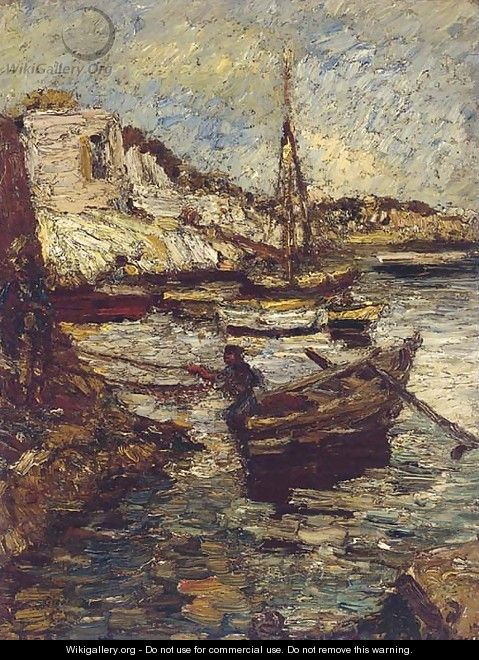 Boats in a harbour - Adolphe Joseph Thomas Monticelli