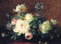 Roses And Lilacs In A Vase - Adolphe Louis Castex-Degrange