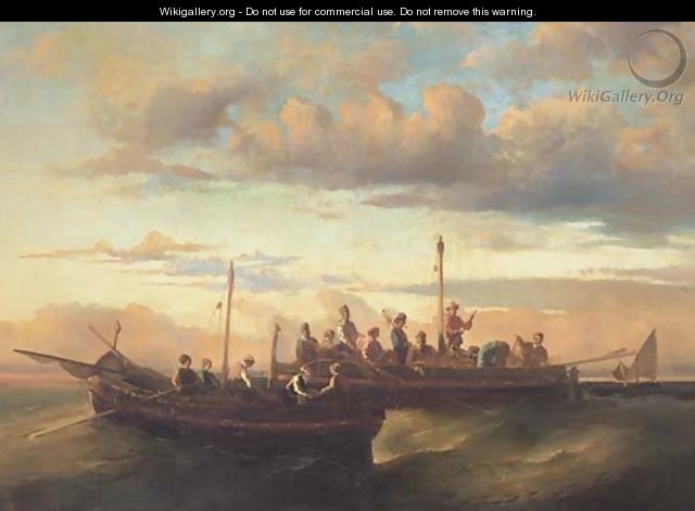 Italian fishing vessels at dusk - Adolphe Joseph Thomas Monticelli